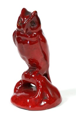 Lot 482 - Bernard Moore (1850-1935): A Porcelain Owl, modelled perched on a branch, flambé glaze, with...