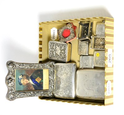 Lot 265 - Assorted silver vestas, cigarette cases, matchbox holders, frames etc