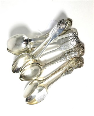 Lot 292 - A set of six single struck Kings Pattern silver teaspoons and six fiddle and thread teaspoons