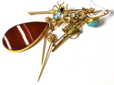 Lot 294 - Five bar brooches and a stick pin ornament