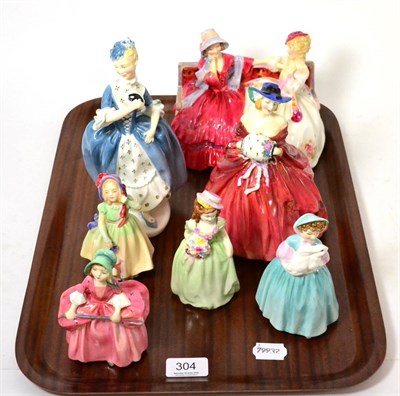 Lot 304 - A group of six Royal Doulton figures including ";The Gossips";, ";Genevieve";, ";Masquerade";,...