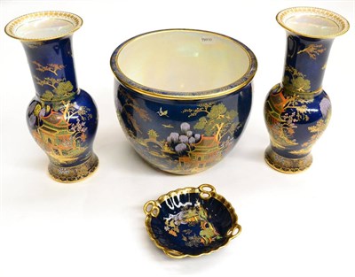 Lot 328 - A pair of Carlton ware vases circa 1920's of Oriental design together with matching jardiniere...