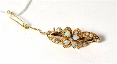 Lot 344 - An Edwardian 9ct gold opal and seed pearl brooch