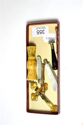 Lot 355 - Two silver bladed pen knives, two propelling pencil, seal, crucifix and a gaming pot