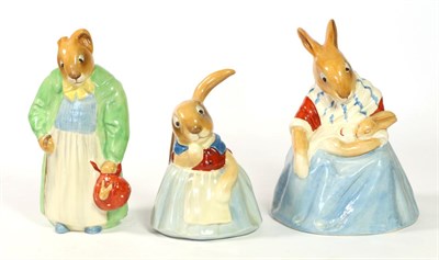 Lot 503 - Three 1930s Royal Doulton Bunnykins Figures, Mother Bunnykin, model 8305, 18cm Farmer Bunnykin,...