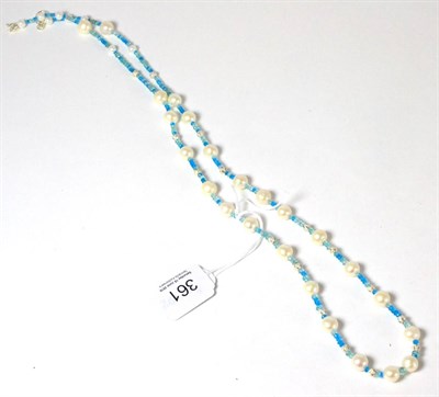 Lot 361 - A cultured pearl and apatite necklace, the cultured pearls spaced by apatite beads in various...