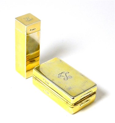 Lot 372 - Drews & Co London, silver gilt rectangular box and cover and a travel lighter (2)