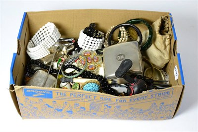 Lot 378 - A quantity of costume jewellery, silver cigarette cases, vestas, Mickey Mouse figure etc