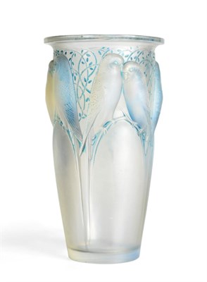 Lot 505 - René Lalique (French, 1860-1945): An Opalescent, Stained and Frosted Ceylan No.905 Glass Vase,...