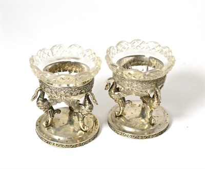 Lot 390 - A pair of 19th century German silver salts, Zahn & Wollenweber, Munich 1832,  with three swan...