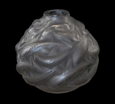 Lot 507 - René Lalique (French, 1860-1945): A Frosted and Stained Oleron No.1008 Glass Vase, moulded...