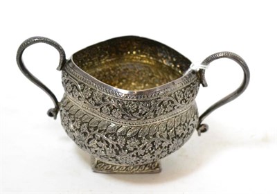 Lot 400 - A Burmese silver sugar bowl with fine floral chasing