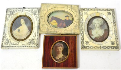 Lot 405 - Four framed miniature portraits