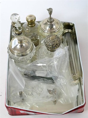 Lot 422 - A collection of silver topped dressing table jars etc