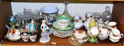 Lot 431 - A shelf including Royal Albert ";Old Country Roses";, cut crystal, ceramic figures etc