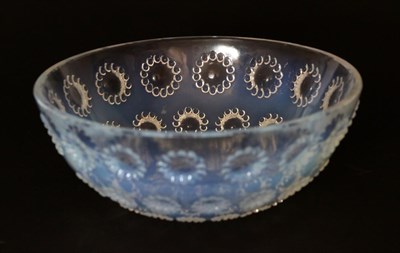 Lot 511 - René Lalique (French, 1860-1945): An Opalescent and Clear Asters Glass Bowl, the underside moulded