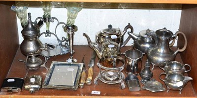 Lot 442 - Plated table epergne, silver photograph frame, silver flower tube and other plated wares