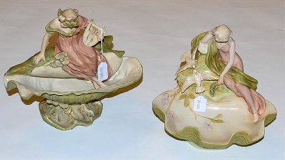 Lot 452 - Two Royal Dux figures modelled as classical maidens seated in shells, 25cm and 22cm high