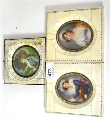 Lot 473 - After Vigee Lebrun, self portrait at an easel, watercolour together with a further miniature of...