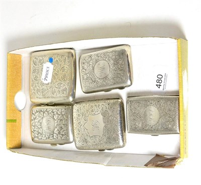 Lot 480 - Five assorted silver cigarette cases, initialled