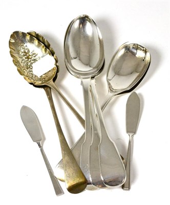 Lot 484 - Assorted silver spoons including a pair of salad servers