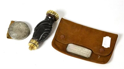 Lot 487 - Leather pouch bearing plaque ";Princess Budhi, K.D. Nepal 1911";, leather pouch with hinged...