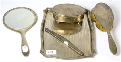 Lot 493 - A silver dressing table set, together with a silver tray and blotter (6)