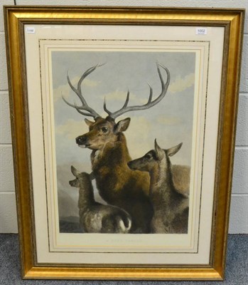 Lot 1002 - After Sir Edwin Landseer RA (1802-1873), a large engraving of deer, titled 'A Deer Family',...