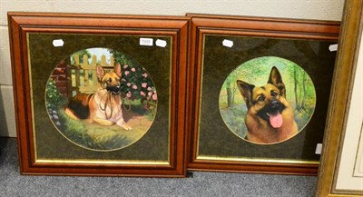 Lot 1005 - John Lewis Fitzgerald, portrait of an Alsatian, signed, oil on canvas board together with a further