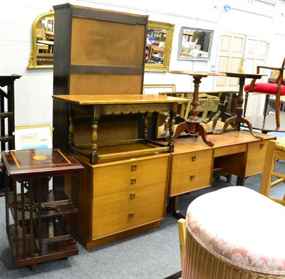 Lot 1012 - A revolving mahogany bookcase (a.f.), an oak rectangular coffee table on stretcher base and two...