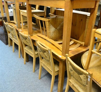 Lot 1014 - Modern kitchen table with four light oak rush seated chairs