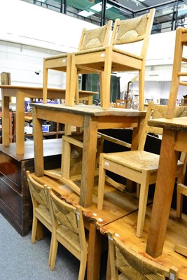 Lot 1015 - Modern kitchen table with four light oak rush seated chairs