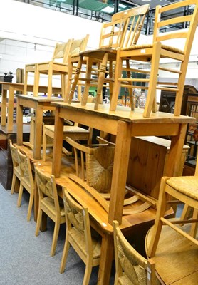 Lot 1016 - Small pine table, another similar, a modern oval kitchen table and six assorted chairs