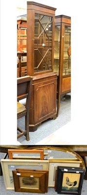 Lot 1023 - Reproduction standing corner cabinet, nest of three occasional tables, oak tripod table (cut down)