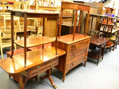 Lot 1025 - Three decorative tables, a hall table, a drop leaf table, a trolley, a coffee table, a chest of...