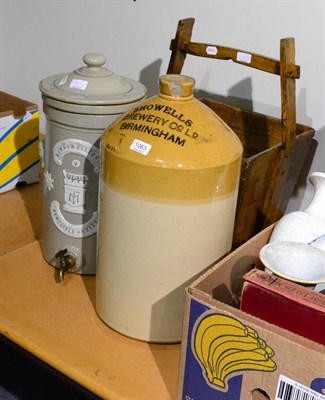 Lot 1063 - Mawson filter, Showells Brewery stoneware flagon and a rustic trough (3)