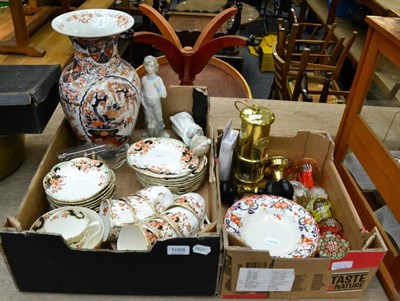 Lot 1088 - A group including paperweights, ceramics, spaniel porcelain figures, vase, brass miner's lamp...