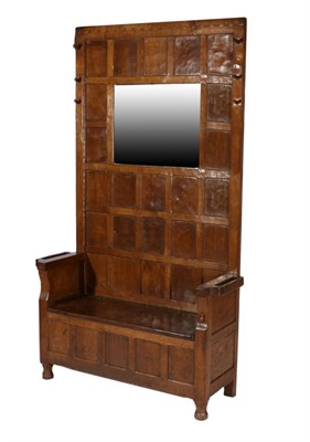 Lot 529 - Mouseman: A Robert Thompson English Oak Hall Stand, with penny moulded top above a panelled...