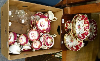 Lot 1093 - A Victorian red, gilt and floral decorated dessert service, a similar tea service, two cut...