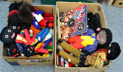 Lot 1095 - Assorted golly dolls including printed cotton Deans dolls, others in wool and felt, three golly...