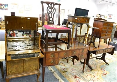 Lot 1117 - Berick Furniture walnut drinks cabinet, mahogany sofa table, bow front dressing table with...