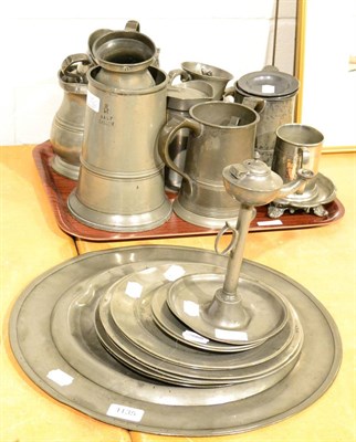 Lot 1135 - A collection of pewter including plates, tankards, etc