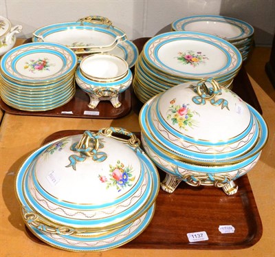 Lot 1137 - A Minton dinner service, blue bordered with floral sprays