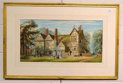 Lot 1141 - J E Buckley (Later 19th century) Figures before a country house, signed and dated 1874?,...