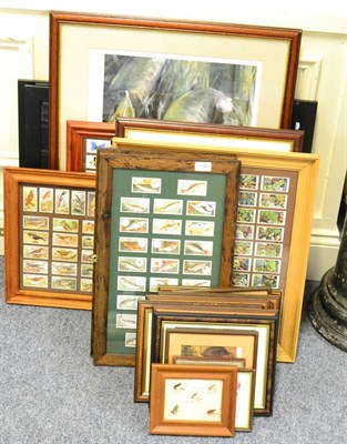 Lot 1146 - A quantity of framed fishing prints, framed cigarette cards etc