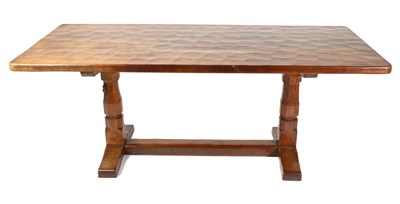 Lot 536 - Mouseman: A Robert Thompson English Oak 6ft Dowelled Top Refectory Table, on two octagonal legs...