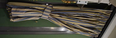 Lot 1157 - Two pairs of blue and cream striped double lined curtains with tie backs