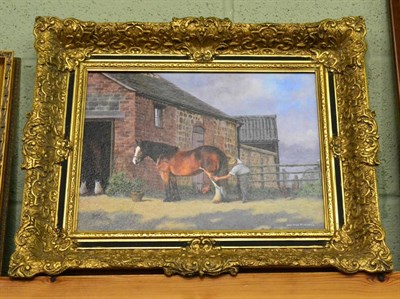 Lot 1174 - John Lewis Fitzgerald, figure washing down a cart horse, signed, oil on board