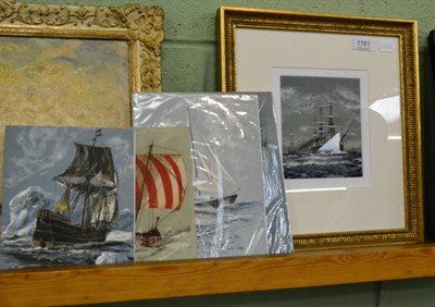 Lot 1181 - David Cobb, study of Ironclads at Sea, gouache, signed lower left, together with four liner...