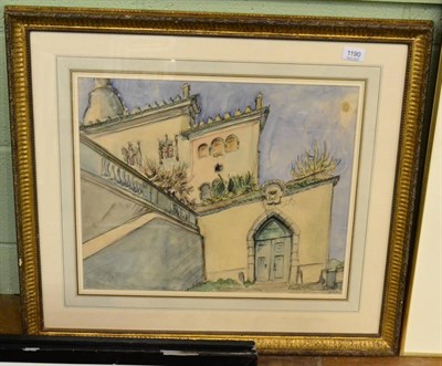 Lot 1190 - Wanda Wroustrouska (20th century) Southern Gateway of a Cathedral, Évora, Portugal, signed,...